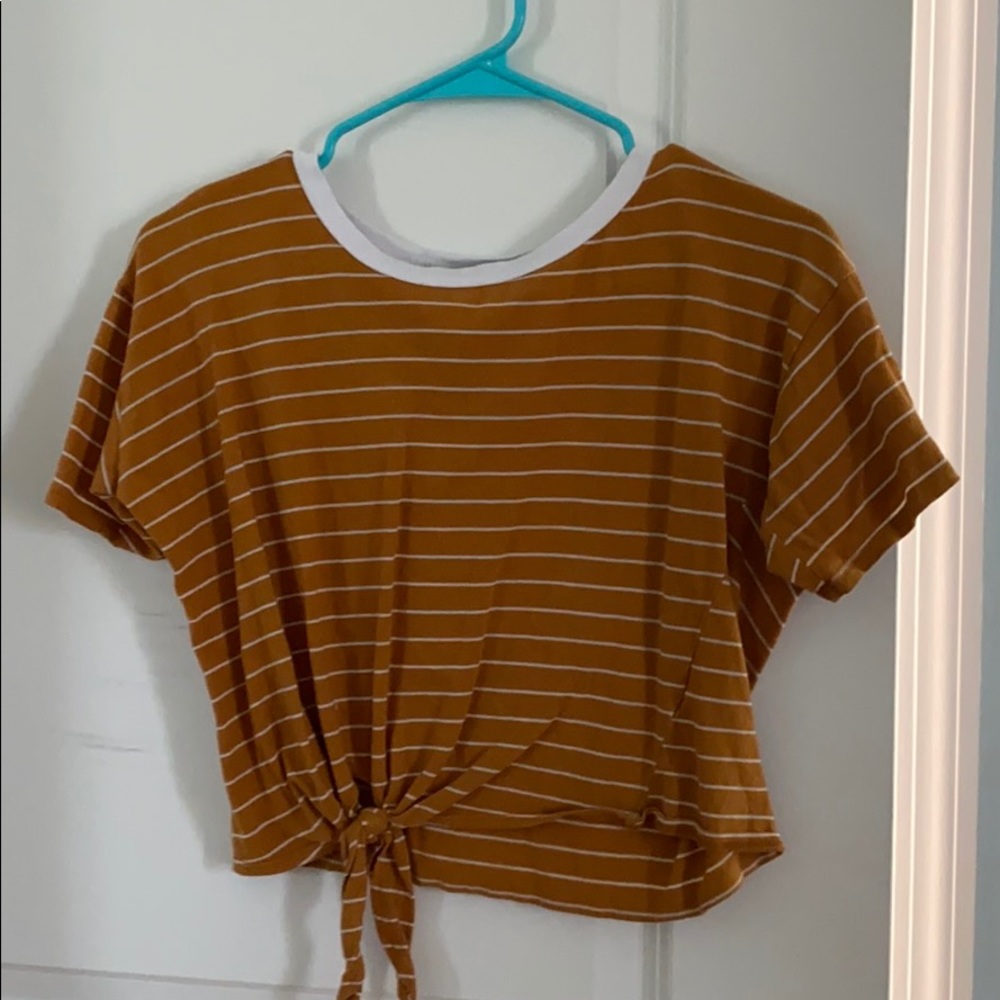 Golden Yellow & White Stripped Top w/ Knot Tie